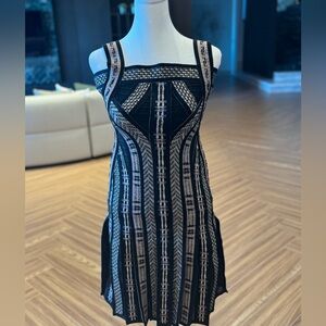Elegant Black and Beige Patterned Dress
